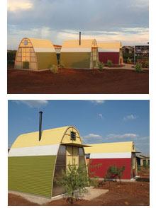 A coat of paint enlivens the units' corrugated metal walls.