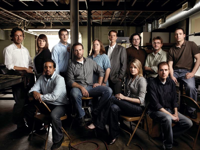The faces of El Dorado. Back row: Douglas Stockman (principal); Jenn Whiteford (receptionist); Chris Burk (project manager); Nancy Woodfill (administrative controller); Dan Maginn (principal); Brady Neely (fabrication manager); David Dowell (principal); Steve Salzer (project manager). Front row: Clint Wynn (technology manager); Josh Shelton (principal); Katie McCurry (marketing & business development manager); Sean Slattery (project manager).