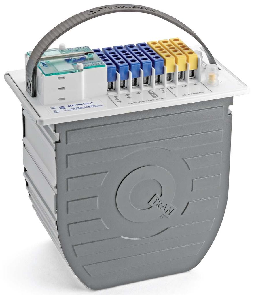 Q-Set Luminaire Power Supply CenterQ-Tranq-tran.com

Transformer has three UL listings: landscape lighting, pool and spa lighting, and low-voltage luminaire power supply - Nine halogen wattage options and two LED wattages in dimmable or switched models - Shaped for easy changes indoors or outside and above- or in-ground - Q-Vault gives out-of-the-box waterprooging and easy in-ground access - Q-Wall encloses wiring in a wall mount - Q-Wire and Q-Two connectors ensure waterproof wire runs