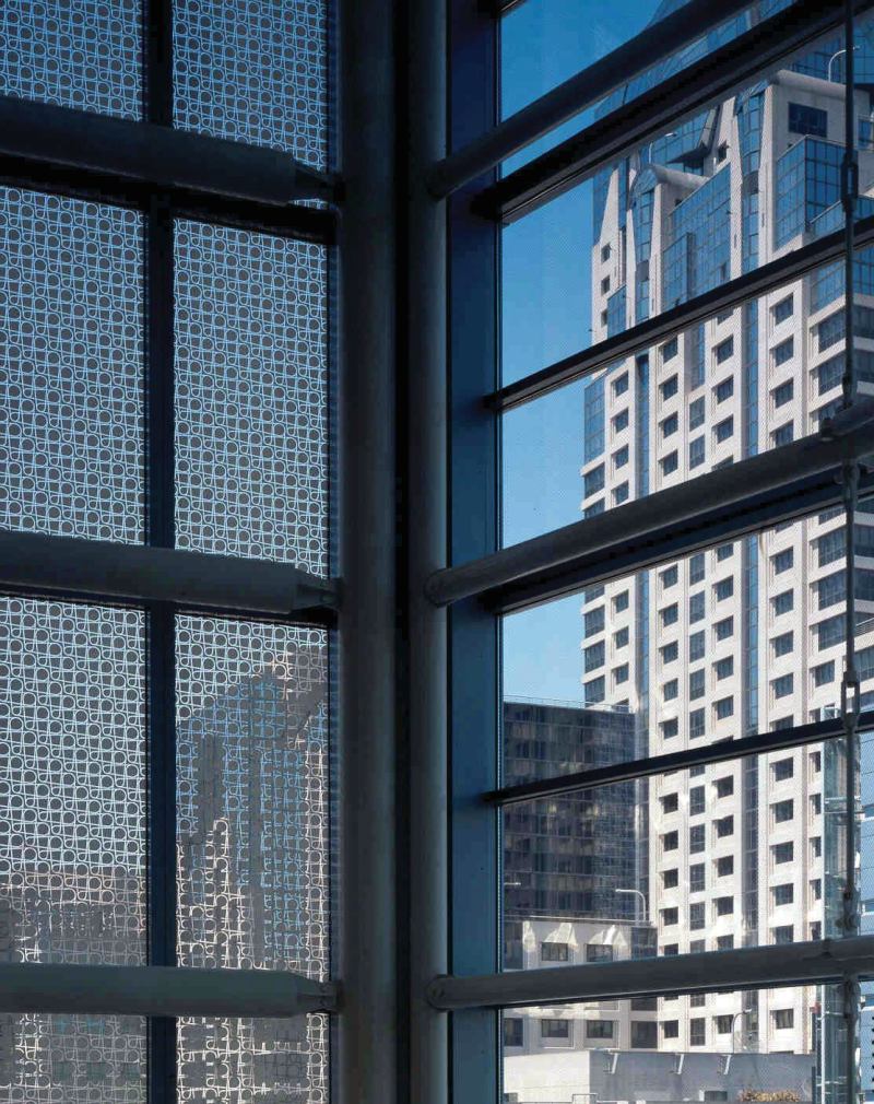 Viraspan silk-screened glass

Viracon

viracon.com

Fourteen patterns available, including eight patterns in the Line series and six patterns in the Dot and Hole series (shown) - Coverage ranges from 20% to 60% - Each pattern can be specified in 14 different ceramic frit colors - Can be combined with solar-controlling coatings