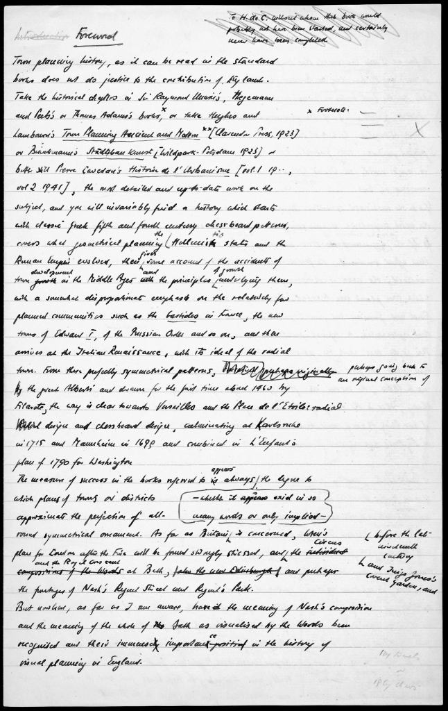 The first page of Nikolaus Pevsner’s Visual Planning manuscript.