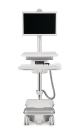 Humanscale Healthcares T5 Point-of-Care Technology Cart features integrated cable management and a power system for a computer, and is designed to meet the ergonomic requirements of 99% of users while either sitting or standing. The wheeled carts foot-operated height adjustability allows quick changes, and the keyboard, monitor, and work surface can be adjusted independently. The internal power system uses no fan, limiting the spread of pathogens, and provides 12 hours of continuous use between charges. A remote power management system relays battery information to a central location in a healthcare facility. The cart contains more than 50% recycled materials. humanscale.com