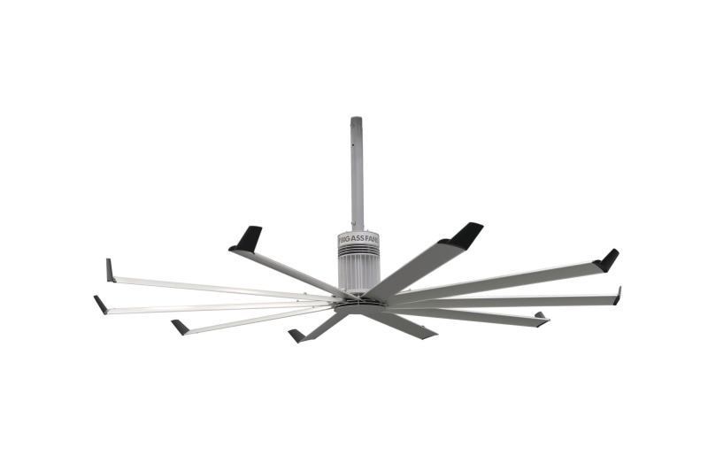 Isis has been redesigned by Big Ass Fans to include 10 aerodynamic winglets, which minimize drag, increase airflow, and maximize efficiency. Weighing less than 100 pounds, Isis is 8' to 10' in diameter and is designed for commercial spaces. It can be installed in areas with ceilings as low as 12' and has a near-silent mover that operates at 40 dBA at maximum speed. In addition to its own efficient operation, Isis also aids in energy conservation by reducing the workload of heating and cooling systems, covering nine times the area of a 52" ceiling fan. It has a clear-anodized-aluminum finish with three standard colors, white, black, and chestnut. bigassfans.com/isis