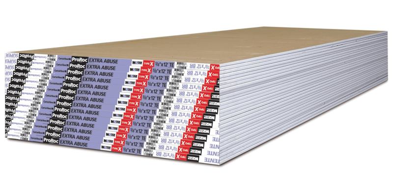 Well suited for high-traffic commercial applications, ProRoc Extra Abuse Gypsum Board with M2Tech from CertainTeed Corp. protects against indentations, moisture, and mold; has a specially formulated, fire-resistant Type X noncombustible core; and is enclosed in 100% recycled paper. ProRoc is UL classified for fire resistance and surface burning characteristics. It achieved the highest scores for mold resistance per ASTM G21 and ASTM D 3273, and it is easy to cut and install over steel or wood framing. It requires no special tools and may be finished using conventional techniques. It is also GreenGuard Children & Schools certified and contributes toward LEED credits. certainteed.com/gypsum