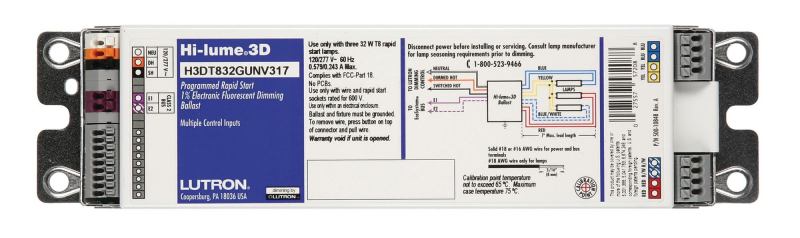 The Hi-lume 3D fluorescent dimming ballast family from Lutron Electronics now includes products that control T5-HO Linear and T5 twin-tube lamps. The new ballasts are compatible with the companys three-wire fluorescent controls and EcoSystem digital components, including the Grafik Eye QS and Quantum control options. The Hi-lume 3D series is now available in multiple configurations for T8 and U-bent, T5 linear, T5-HO Linear, and T5 twin-tube lamps. All offer continuous flicker-free dimming from 100% to 5% measured relative light output, with many of the dimming to 0.7% light output. They are suited for commercial new and retrofit applications. lutron.com