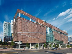 The facade design is inspired by African textile designs and African American quilting patterns