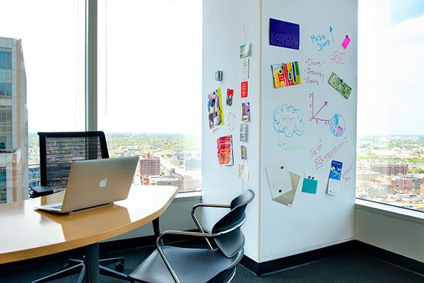 Writing on an office wall was once potential grounds for dismissal. Then whiteboard paints and coatings came along, allowing nearly any surface to become a place for recording ideas when and where inspiration struck. This whiteboard finish from 3M comes in a film, which the manufacturers says is easier to install and less costly than traditional whiteboard finishes. Available in rolls of up to 48” wide by 98’ long. solutions.3m.com