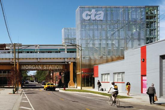 A+new+glass-and-steel+transit+station+by+Ross+Barney+Architects+returns+the+%e2%80%98L%e2%80%99+to+a+Chicago+neighborhood+transitioning+from+skid+row+to+lofts+and+the+good+life.