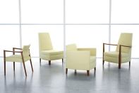 KI’s Affina is a patient-friendly collection of seating for healthcare environments. The Greenguard-certified furniture line, which includes a lounge chair, guest chair, and recliner, is made with polyurethane foam and FSC-certified wood. Created by industrial designers Dan Cramer and Paul James, Affina offers field-replaceable components and bleach-tolerant solid surfaces. Available in a variety of wood and metal finishes, with upholstery options from KI textile brands Ingrade and Pallas. ki.com