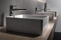 Vitreous china and, more recently, fine fireclay—a blend of clay and minerals that is molded, glazed, and then fired at high temperatures—are two of the most popular options for ceramic bathroom fixtures worldwide. But Swiss bathroom-fixture manufacturer Laufen is offering another possibility. According to Laufen, its SaphirKeramik material has the strength of carbon steel and twice the strength of vitreous china, allowing it to be formed with radii and edges of unprecedented thinness—1mm to 2mm. laufen.com