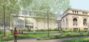 Rendering of design from the southwest, which includes views of the addition as well as the existing structure.