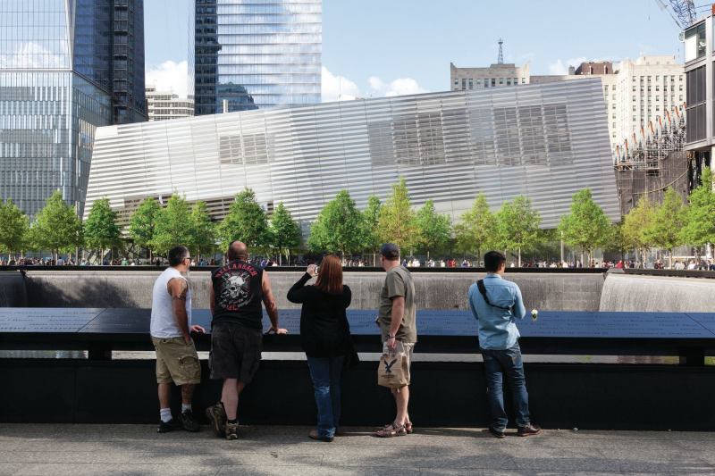 The perimeter of one of the memorial fountains