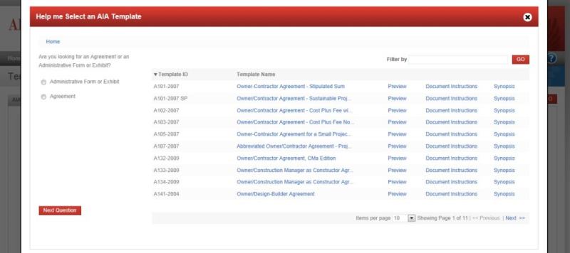 The AIA designed a template-selection tool to help users make better use of the organization's inventory of 180 project documents.