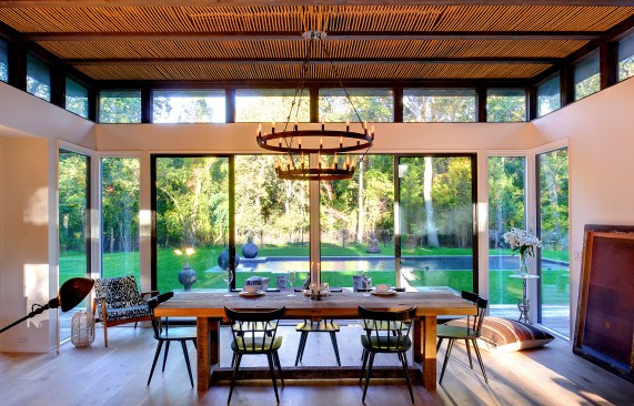 The dining area now takes up half of what was originally the living room.