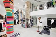 Magda Sayeg knitted this brightly colored covering for a third-floor column.