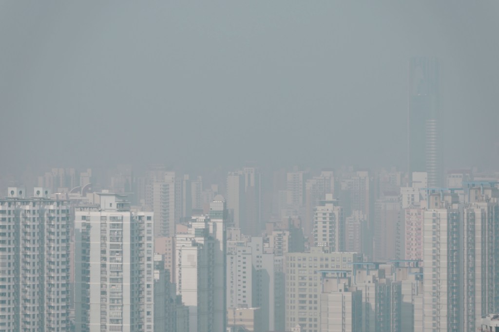 A smoggy Shanghai skyline.