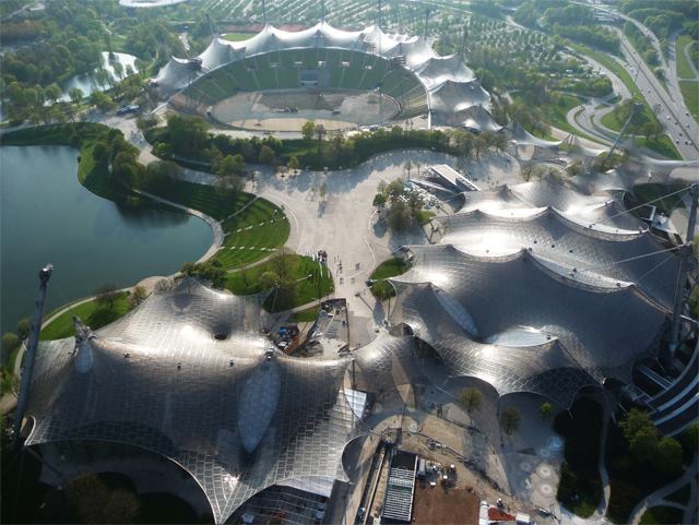 Roofing for main sports facilities in the Munich Olympic Park for the 1972 Summer Olympics, 1968–1972 Munich, Germany