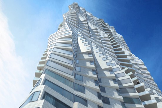 Preliminary renderings of Folsom Street Tower in San Francisco, by Studio Gang Architects, highlight its torquing form, thanks to bay windows that rotate in plan as the building rises.&nbsp;(July, 2014)&nbsp;
