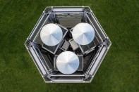 Aerial of the Smog Free tower, by Studio Roosegarde