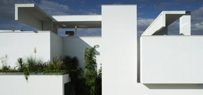 cantilevered structures above the skylights
