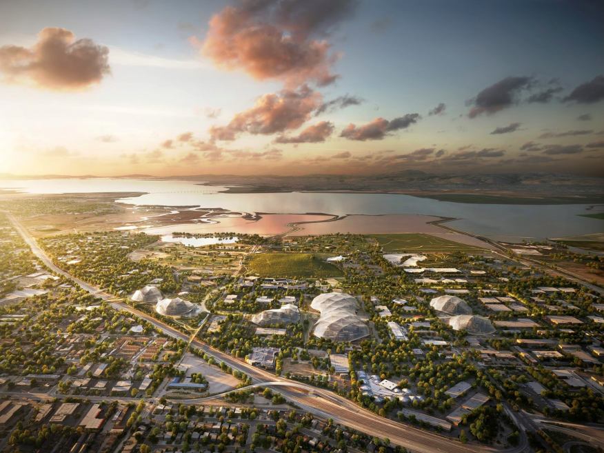 An aerial view of the proposed Mountain View, Calif., campus.