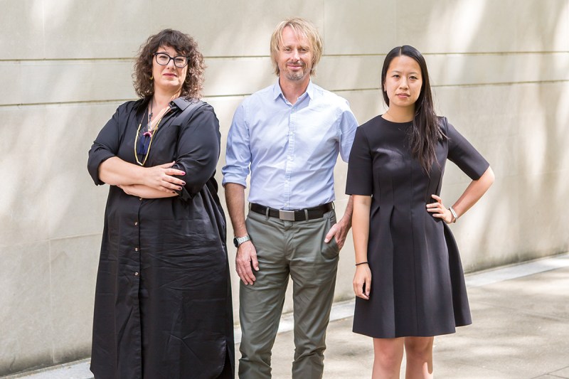 U.S. Pavilion curators Mimi Zeiger, Niall Atkinson, and Ann Lui