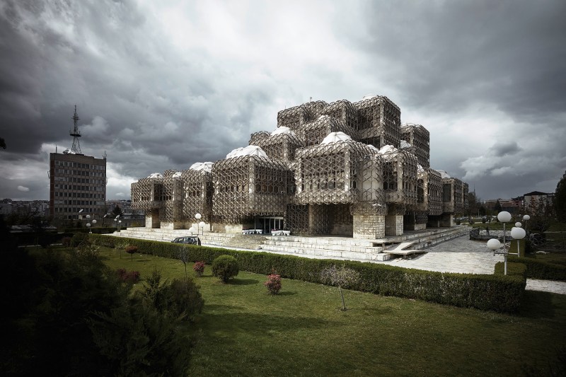 National and University Library of Kosovo in Prishtina, Kosovo, by Andrija Mutnjaković (1971–82, photographed in 2016)