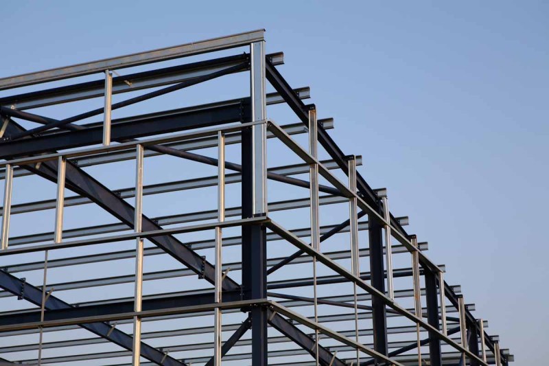 Structural steel framework on new industrial unit