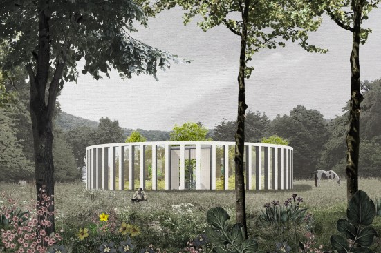 Currently under construction in Germany, the Depth of Fields house uses three superimposed geometric forms—a circle, cruciform, and triangle—to create voids for circulation, interior gardens, and inhabitable space.  