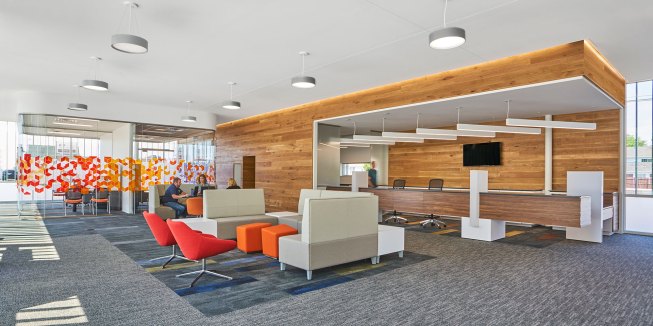 Main lobby & teller space with office cluster and conference room beyond. 