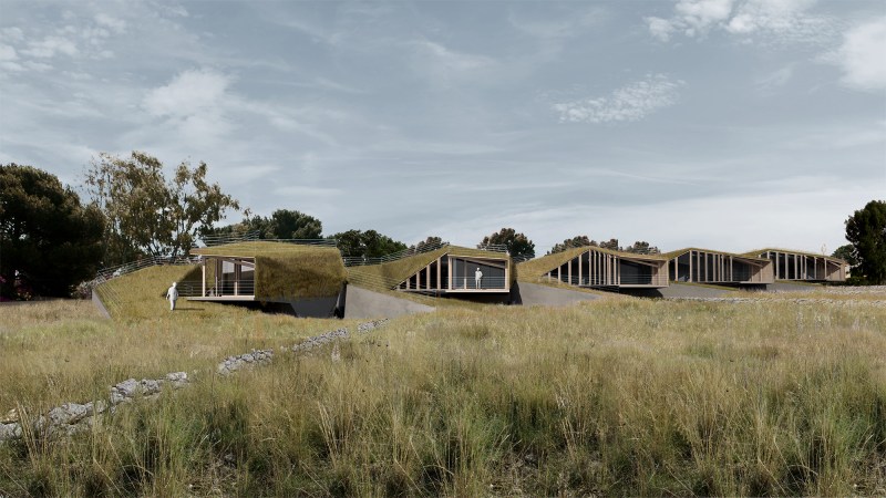 I Ramarri (Siracusa,Italy, 2012), terraced houses overlooking an agrarian landscape framed by the sea. Project by AION (Aleksandra Jaeschke and Andrea Di Stefano).