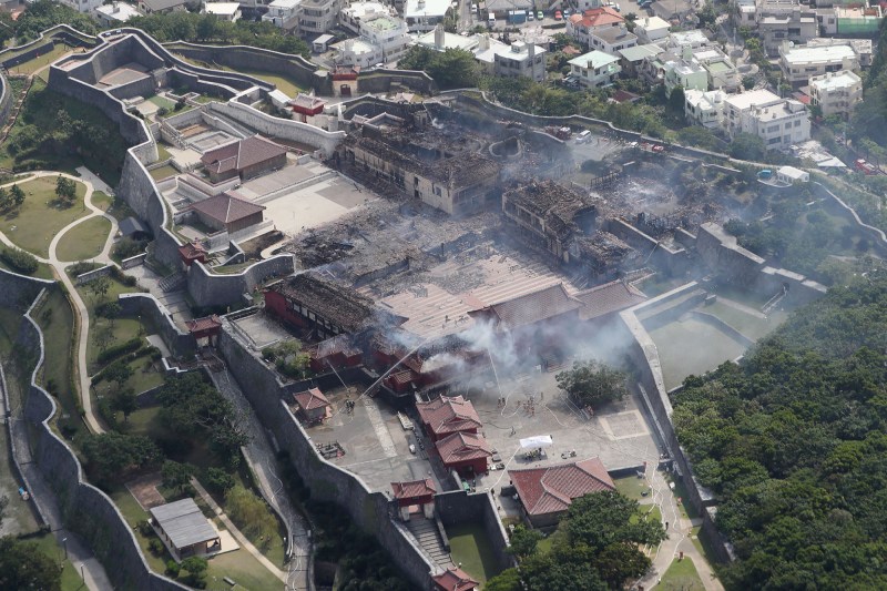 Shuri Castle after a fire ripped through the World Heritage Site in Naha, on the island of Okinawa in southern Japan, on October 31, 2019