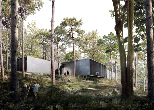 Thanks to the dynamic slat opening, the reception 
and exhibition building is open during the day while it then converts
into an enclosed and mysterious unit at night.