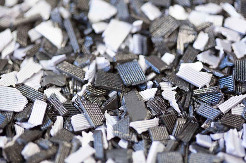 Shredded material from Signify’s 3D-printed luminaires, which are recyclable