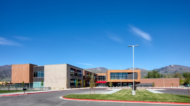 The new West Bountiful Elementary has become a landmark for the community. The natural tones and pops of color help to create a welcoming educational building.  