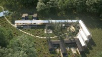 The Open Courtyard, a concept for a hotel in China, integrates a collection of existing traditional Linpan buildings with a new modern structure to create a seamless whole that is rooted in nature.