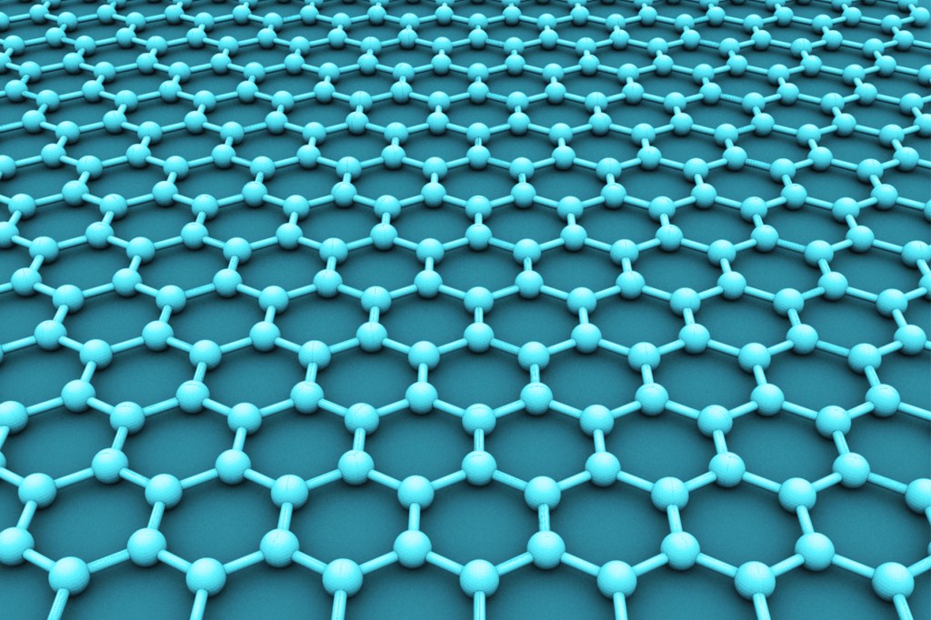 The atomic-scale hexagonal lattice made of carbon atoms that makes graphene.
