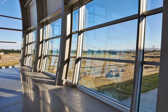 Extensive glazing allows daylight in and provides unobstructed views. 
Color/texture combine with shadow/light to create ever-changing patterns.