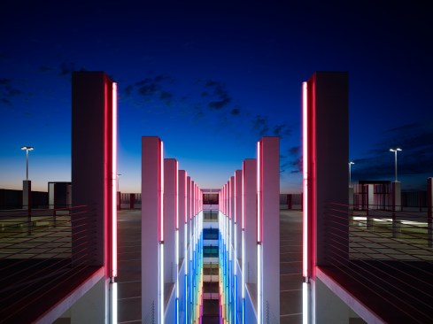 Cold cathode lighting makes the air circulation atrium into art.