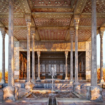 Render of porch of Ayine Khaneh pavilion