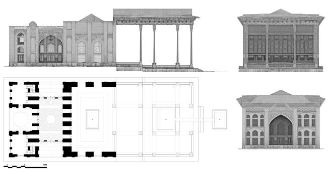 Plan and facades reconstruction of Ayine Khaneh palace