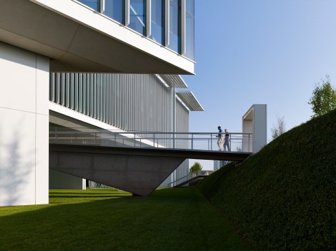 The east 2nd floor entry ramp penetrates into the courtyard