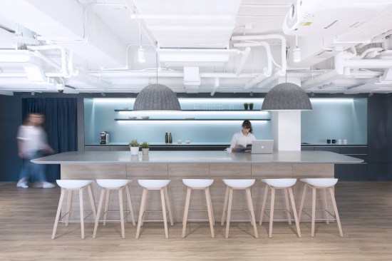 The heart of the workplace is a café pantry, designed to support large social events, independent working and informal meetings