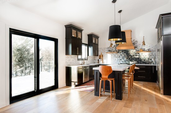 A-Series Contemporary Gliding Patio DoorBlack interiorSandtone Exterior (to match the existing siding)Anvers Hardware BlackTruScene ScreenElk River, MNKeywords: kitchen, remodel, island, replacementInfluencer Chelsie Lopez Creative Assets