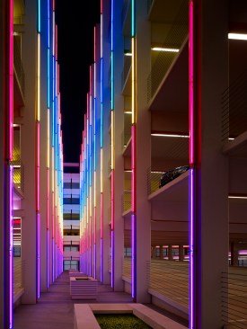 Air circulation atrium serves as a central walkway as well as an artistic experience.