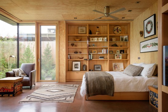 The master bedroom overlooks the backyard to the south and east.