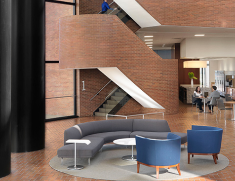 Central lobby at 700 First floor lobby at 700 Market Street - designed by Arcturis
