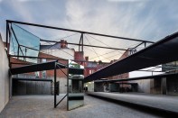 Runway in largest courtyard, covered by mesh canopy