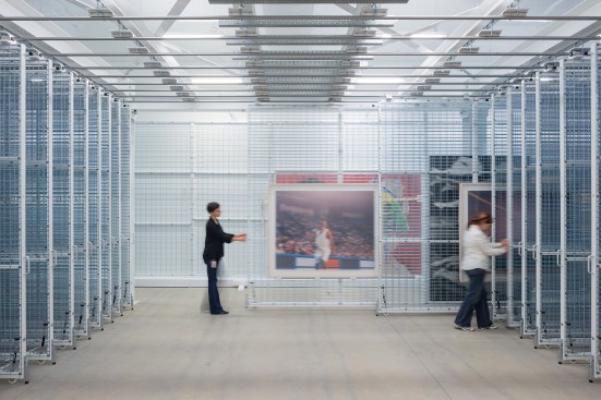 Cool storage room with Paul Pfeiffer’s "Four Horsemen of the Apocalypse #10" (2004) on display