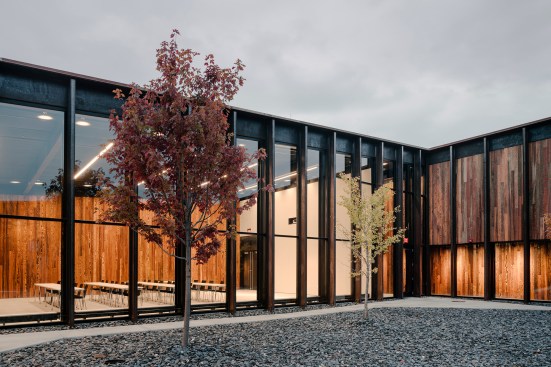View into auditorium from courtyard